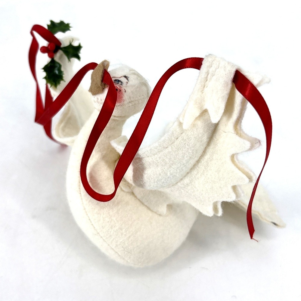 Annalee Dolls 7" Christmas White Dove Red Ribbon Apron Figurine 1994 VTG